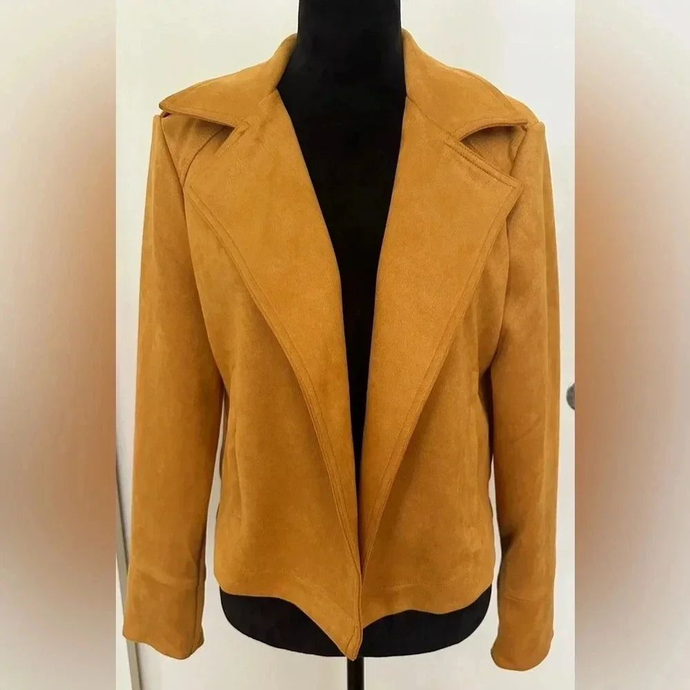 Philosophy Women’s Sz L Mustard Yellow Faux Leather Moto Style Jacket - NWT